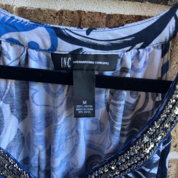 INC International Concepts Blue and Black Swirl Tank Top - Picture 2 of 5